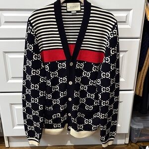 Gucci Cotton Navy, Black, White, and Red Cardigan